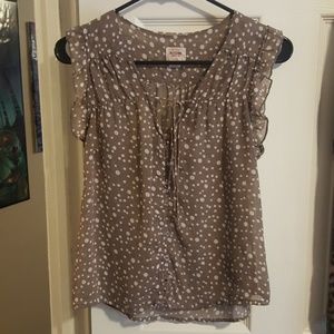 Tan & White Polka Dot Blouse Cover Top